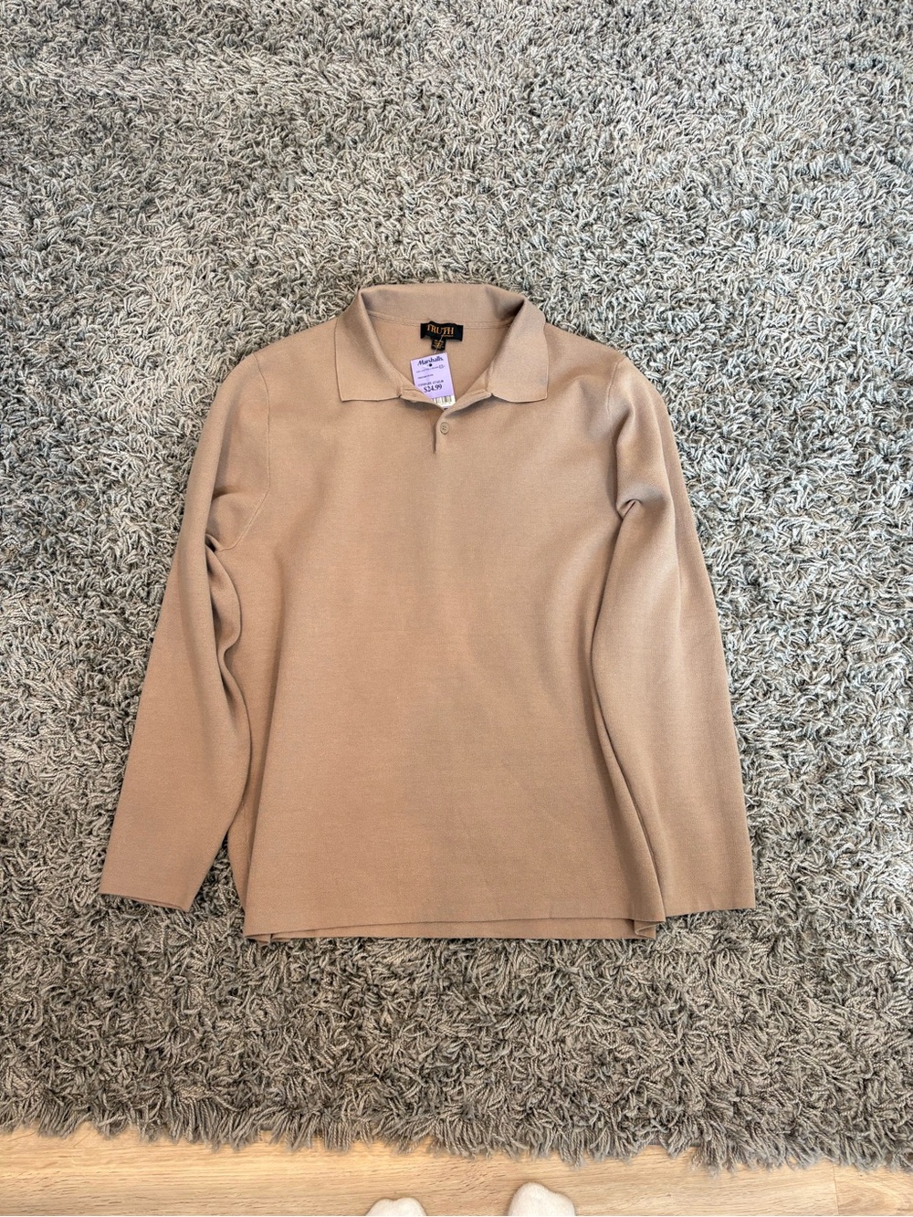 Tan Knit Polo Sweater